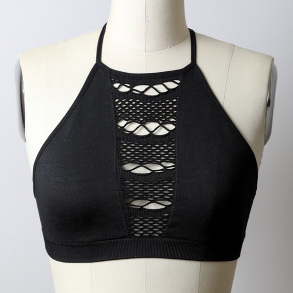 SOLD OUT Black Fishnet Cutout High Neck Bralette - Picture 5 of 6